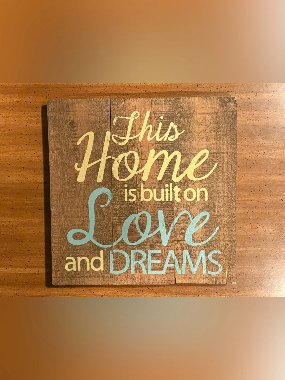 Rustic 'This Home Is Built on Love and Dreams' Wood Wall Sign - Blue & Cream